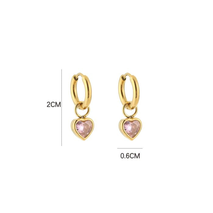 Creolen met Roze Hart - Goudkleurige Stainless Steel Oorbellen