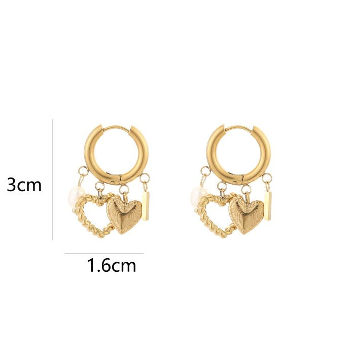Creolen met Hartjesbedels – Stainless Steel Oorbellen Goudkleurig