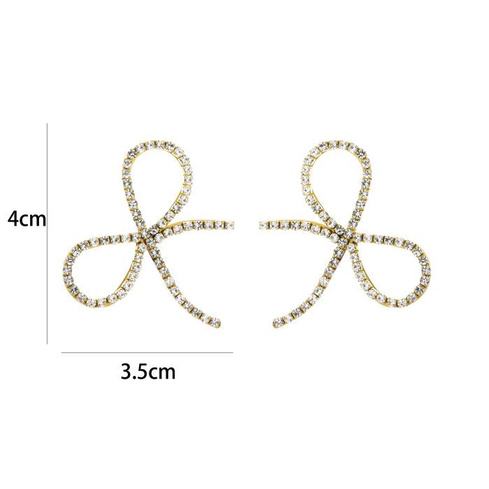 Luxe Strikken Strass Oorbellen - Goudkleurige Stainless Steel Oorbellen