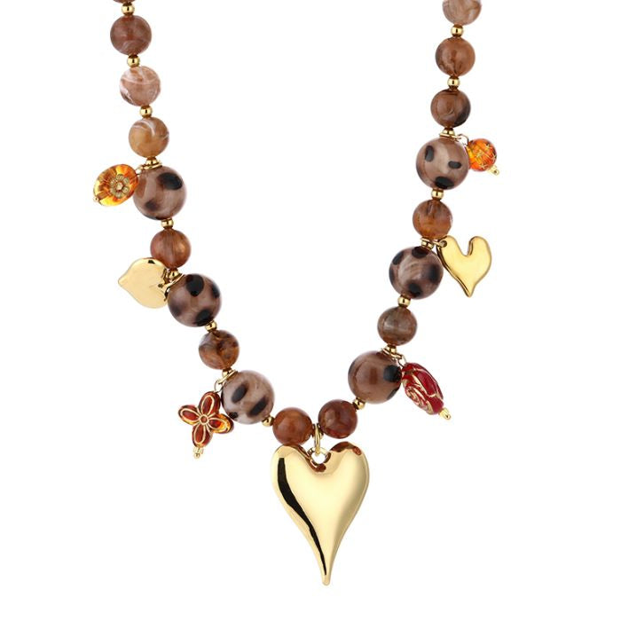 Kralen Ketting Met Bedels – Goudkleurige Stainless Steel Ketting