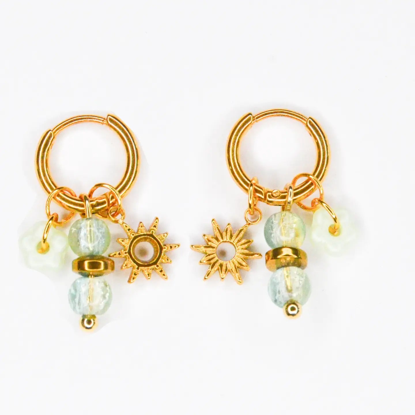 Bedel Oorbellen 'Blue Crystal' – Goudkleurige Stainless Steel Oorbellen