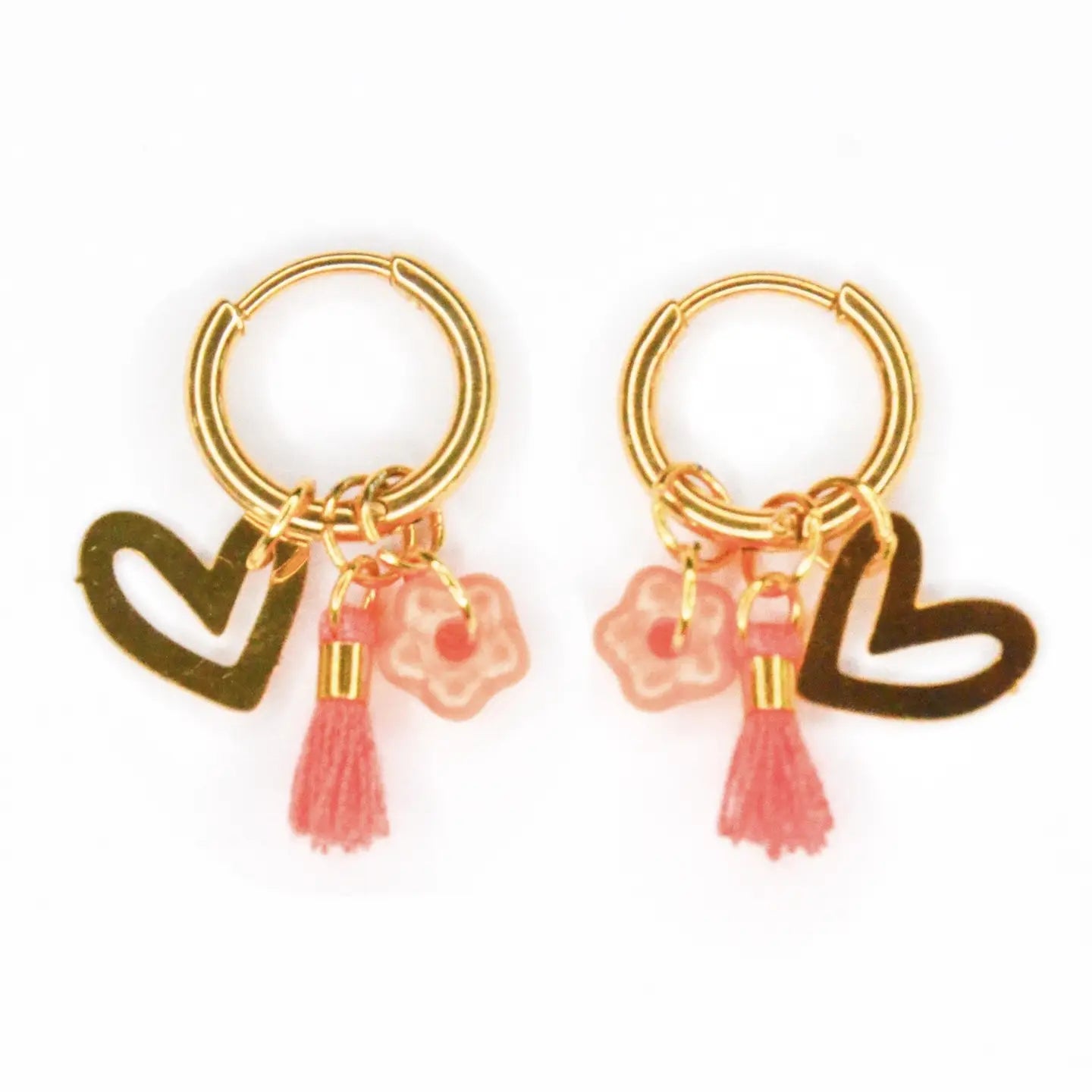 Bedel Oorbellen 'Orange Heart' – Goudkleurige Stainless Steel Oorbellen