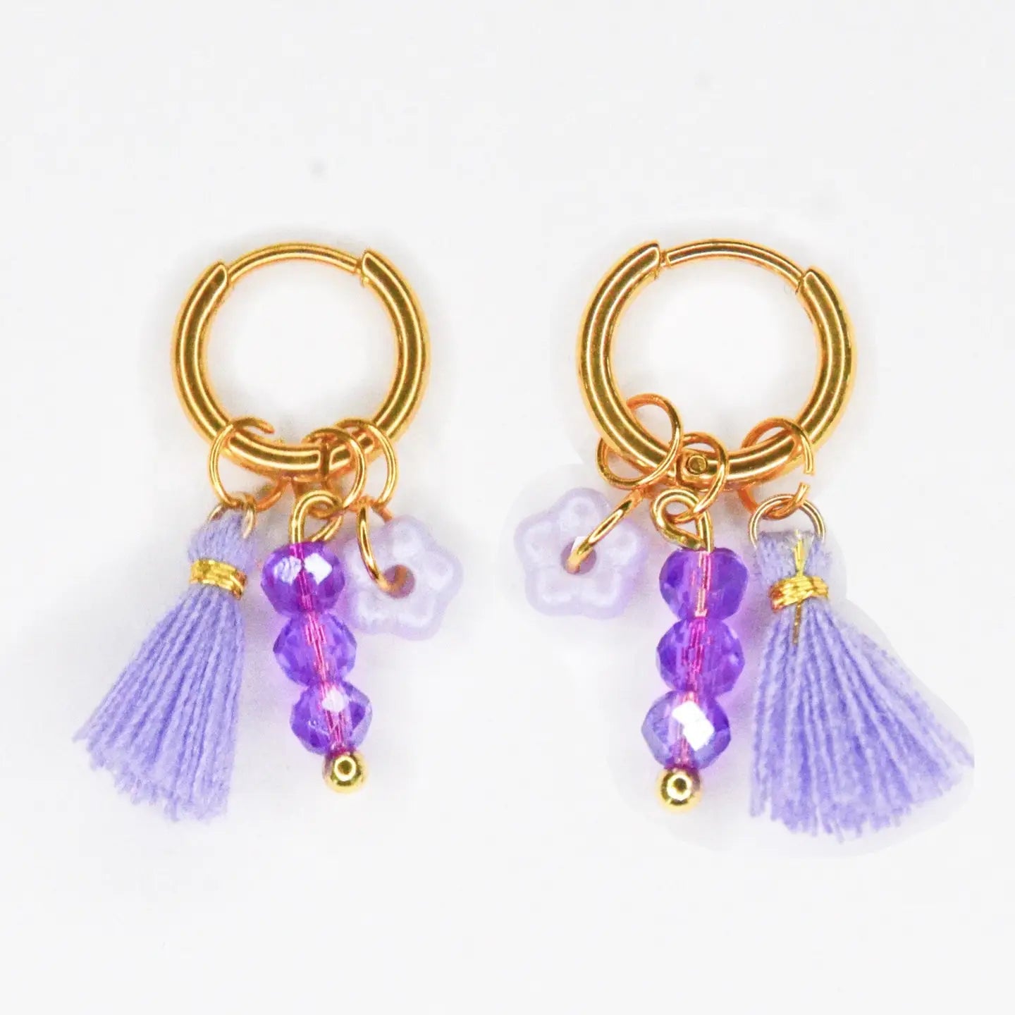 Bedel Oorbellen 'Purple Party' – Goudkleurige Stainless Steel Oorbellen