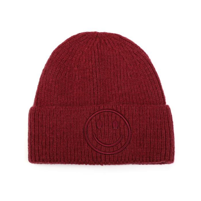 Bordeaux Muts met Smiley – Warme Dames Winter Muts