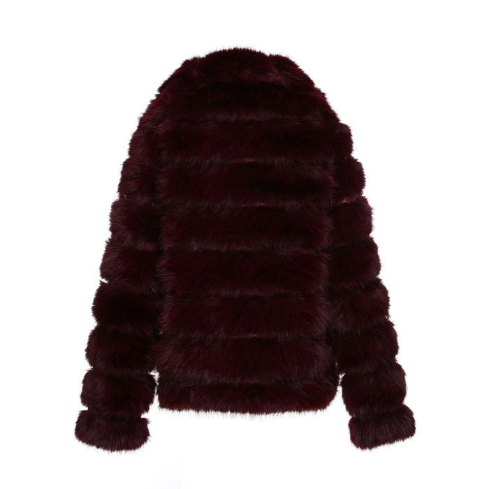Faux Fur Jas Dames – BORDEAUX – Luxe Kunstbont Winterjas