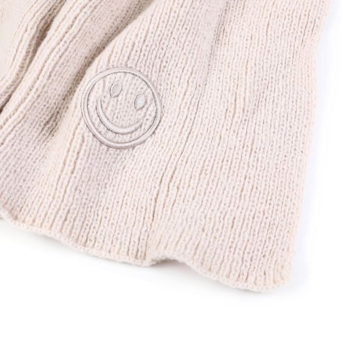 Beige Sjaal met Smiley – Warme Dames Winter Sjaal