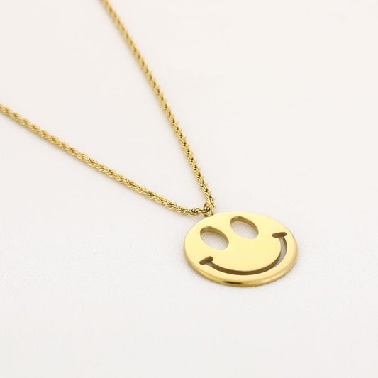 XL Smiley Necklace – Goudkleurige Stainless Steel Ketting