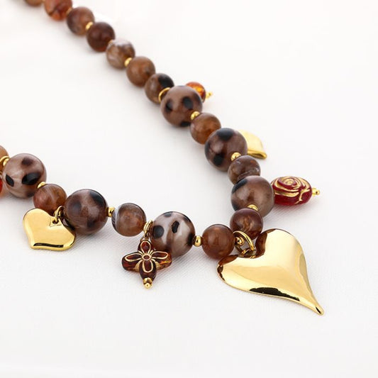 Kralen Ketting Met Bedels – Goudkleurige Stainless Steel Ketting