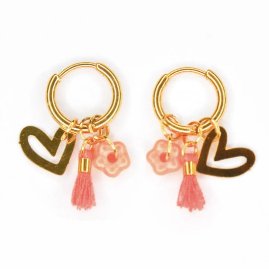 Bedel Oorbellen 'Orange Heart' – Goudkleurige Stainless Steel Oorbellen