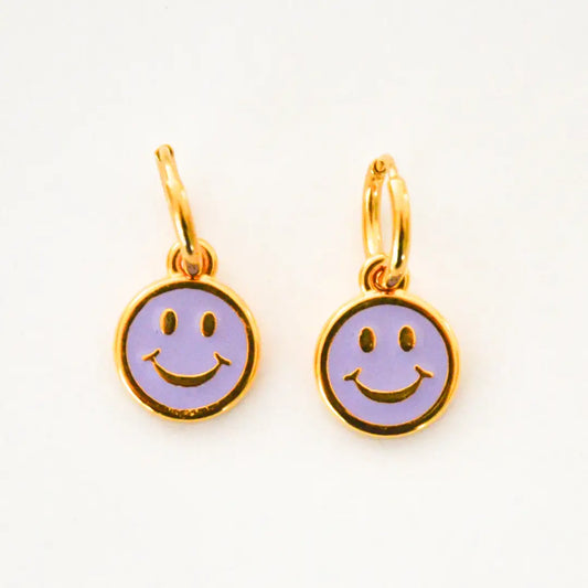 Bedel Oorbellen 'Purple Smiley' – Goudkleurige Stainless Steel Oorbellen