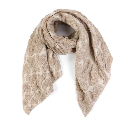 Beige Winter Sjaal met Hartjes – Zachte Warme Dames Sjaal