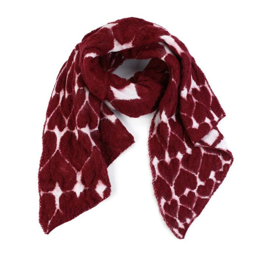 Bordeaux Winter Sjaal met Hartjes – Zachte Warme Dames Sjaal