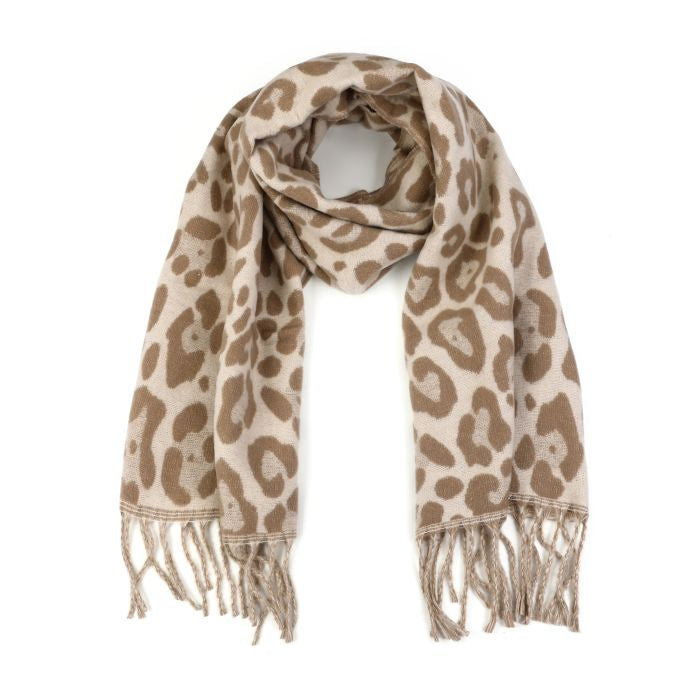 Beige Sjaal met Panterprint – Warme Dames Winter Sjaal